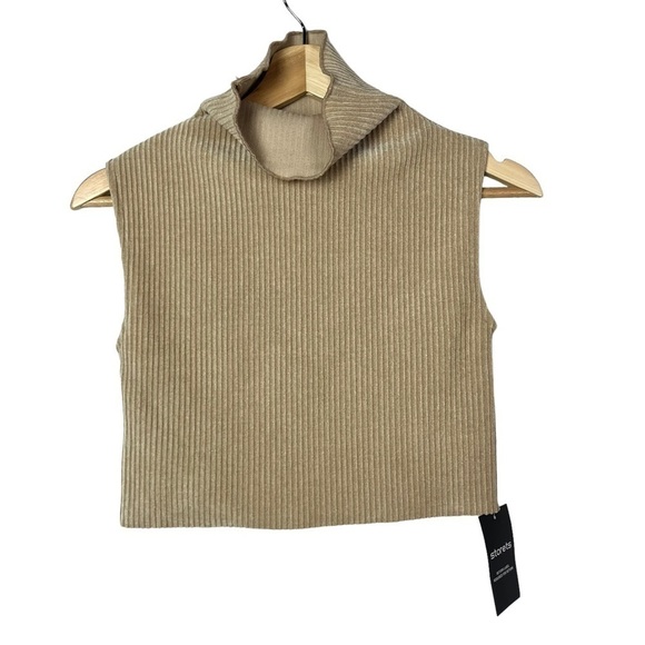 Storets Veronica Beige Ribbed Turtleneck Cropped Tank Top S/M - Picture 3 of 5